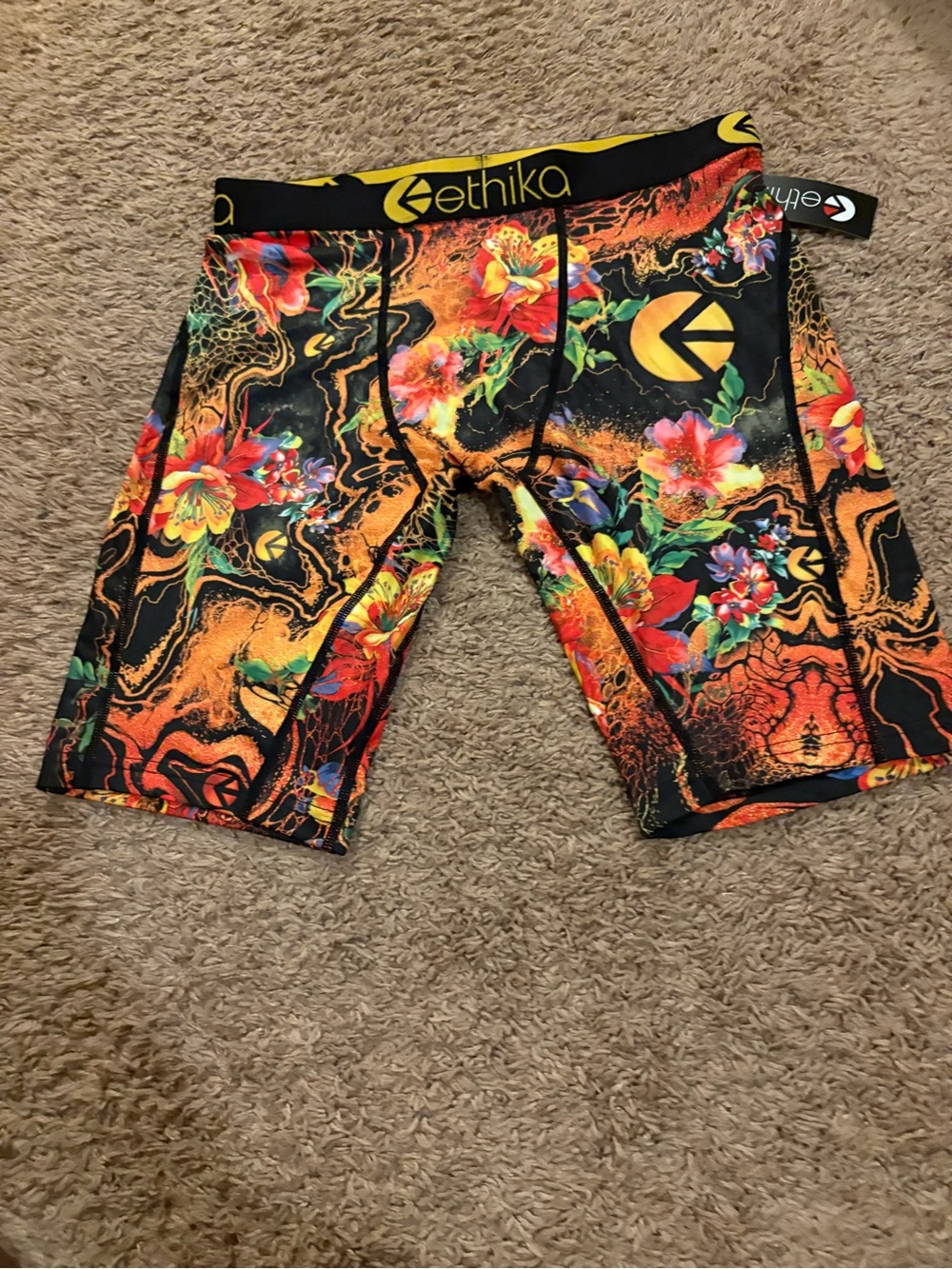 Ethika Black & Orange Floral Marble Compression Shorts